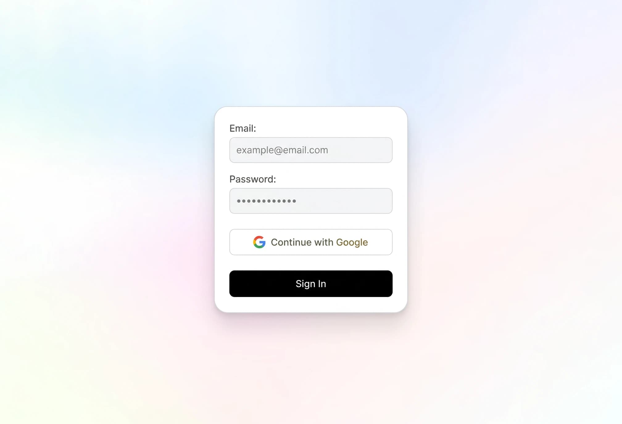 Account creation interface